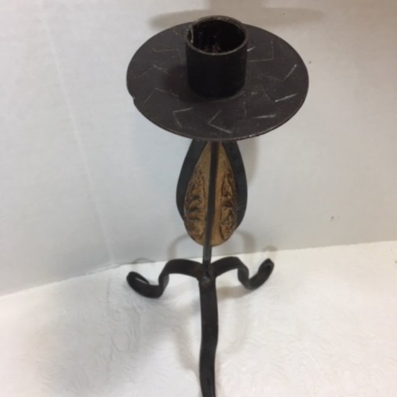 VTG Wrought Iron Carved Seed Pod Candleholder Hand Forged Black Metal Gothic - Picture 2 of 9